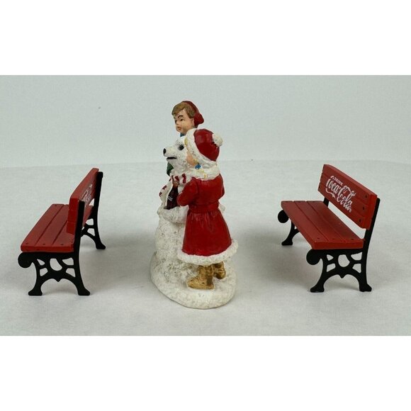 Coca-Cola Town Square Collection Figurine Set With Benches 1994 Snowbear Vintage - Picture 4 of 15
